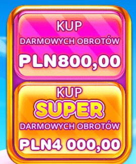 Przyciski kupna w Sweet Bonanza 1000: Kup darmowych obrotów za 800 zł i Kup super darmowych obrotów za 4 000 zł